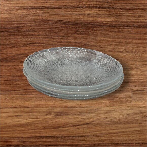 Vintage Arcoroc Fleur Clear Glass Salad Plates Set Of 5 Textured Floral Design - Picture 5 of 6